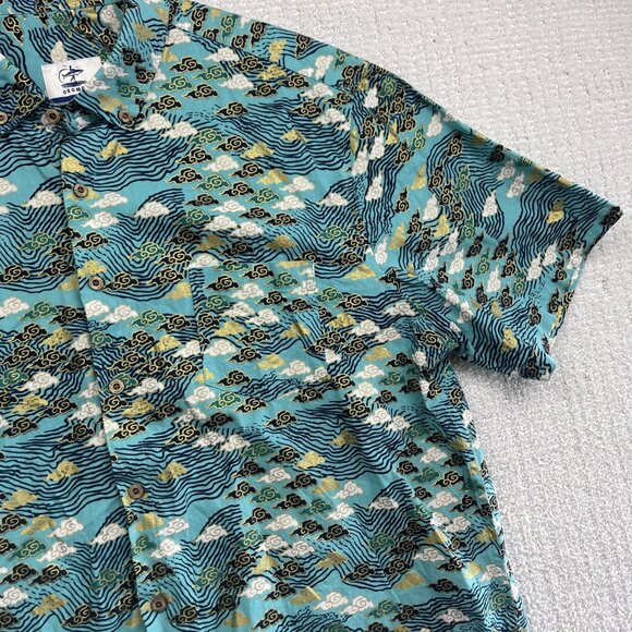 Oromen Sakura Wave Cloud AOP Golden / Blue Short Sleeve Button Up Shirt Size XXL - Picture 4 of 15